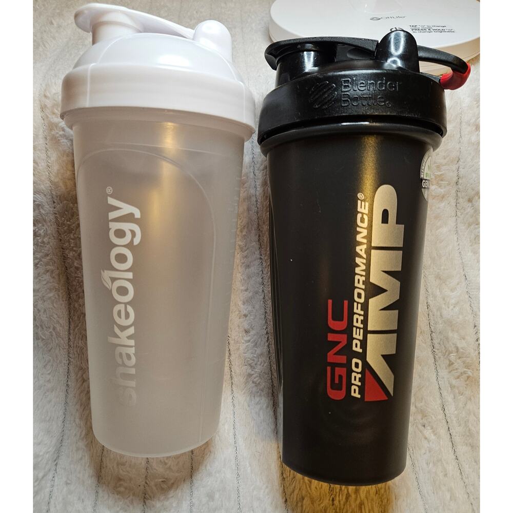 Set of 2 BlenderBottle Shaker Cups: GNC Pro Performance AMP & Shakeology 28 oz